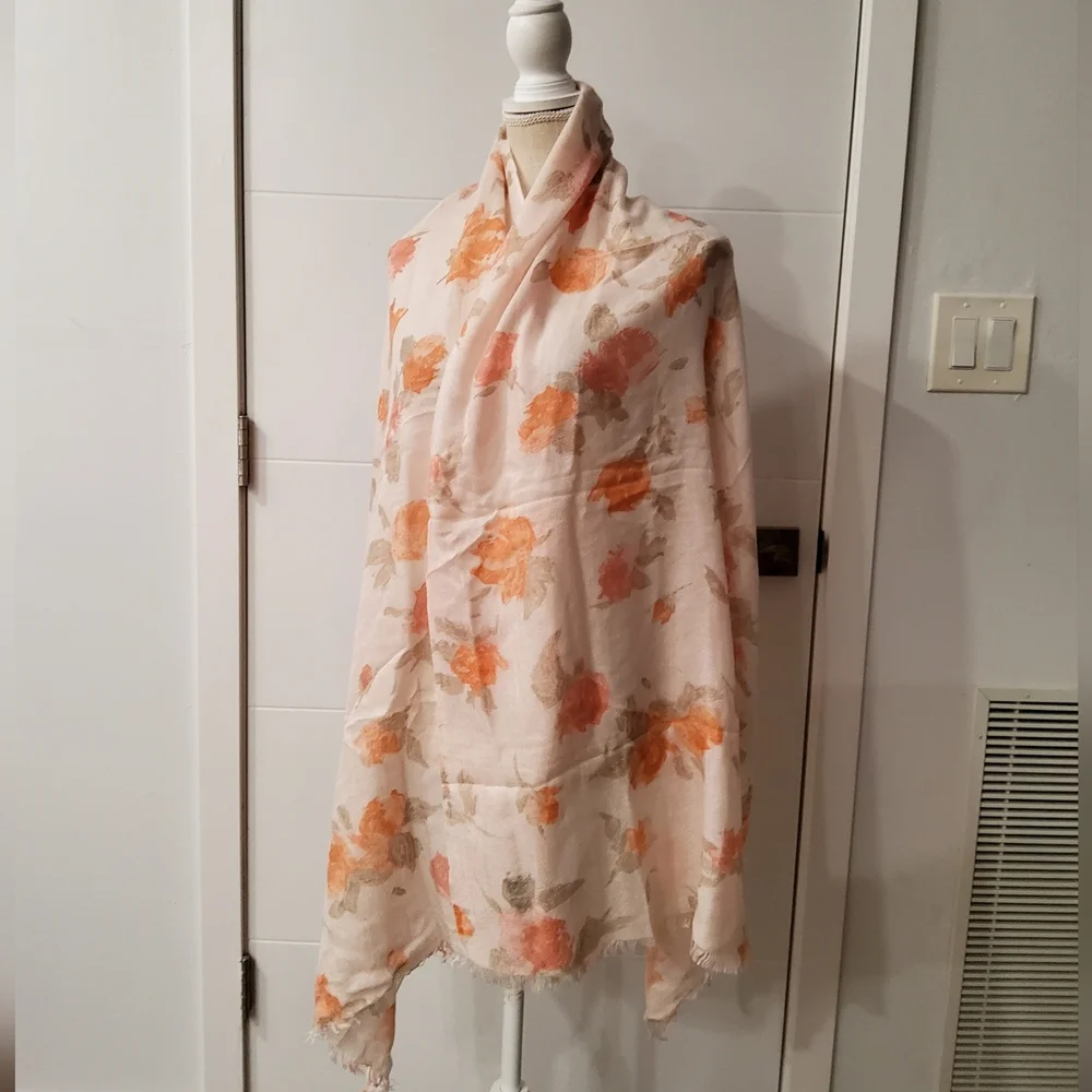 Loro Piana Floral Scarf in Cream and Orange